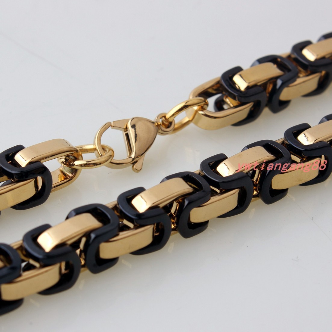 5/6/8mm Black Gold Stainless Steel Byzantine Box Chain Men Womens Necklace 7-40″