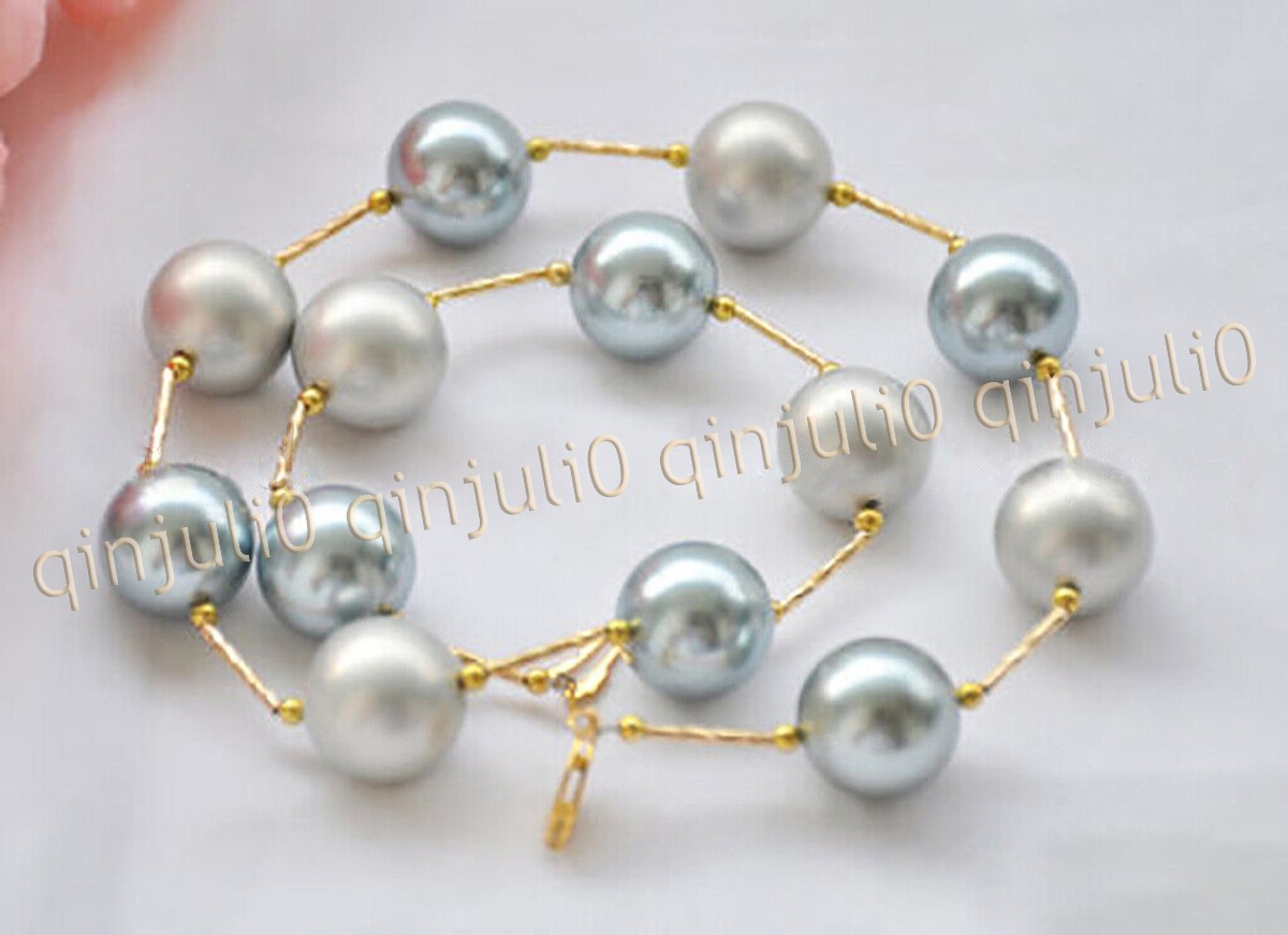 8/10/12/14mm Silver Grey South Sea Shell Pearl Round Beads Necklace 14-48 inches