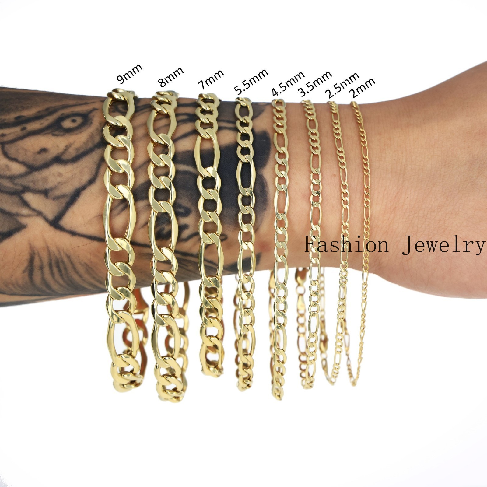 10K Yellow Gold 2mm-9mm Italian Figaro Chain Necklace Bracelet Men Women 7″- 30″