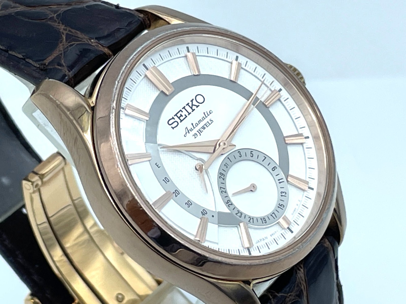 Near MINT SEIKO PRESAGE Automatic Watch Rose Gold 6R27-00B0 SARW004 New Band