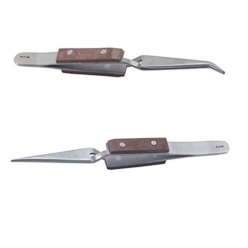 Cross Lock Tweezers Fiber Grip Tweezers Self Closing 4-1/2″ Bent & Straight Pair