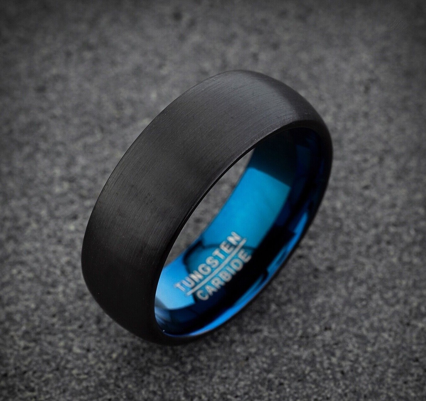 Domed Black Tungsten Ring Blue Interior Mens Engagement Ring Mens Ring