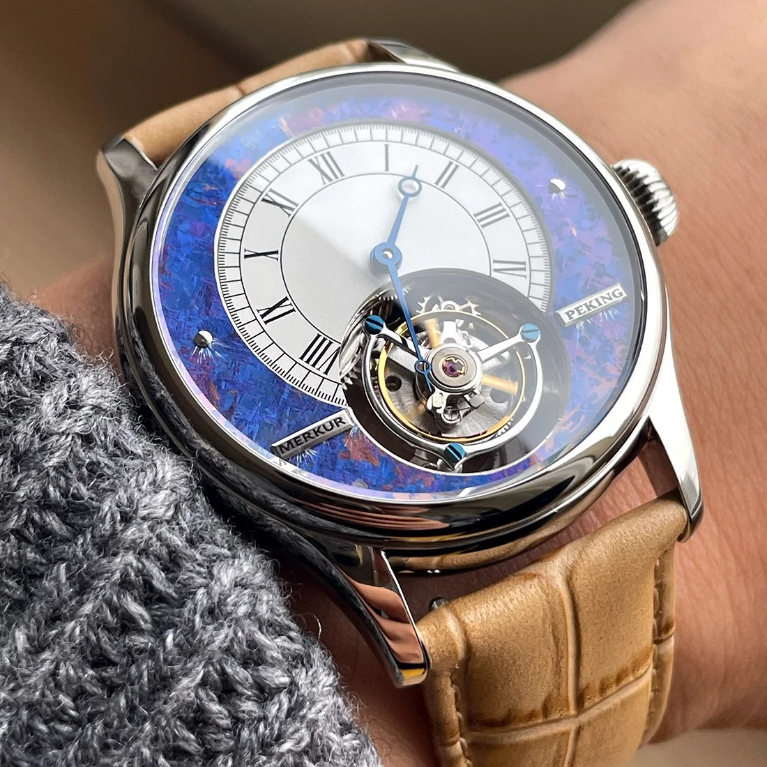 Merkur Tourbillon Watch High Frequency Coaxial Sapphire Mechanical Wristwatch