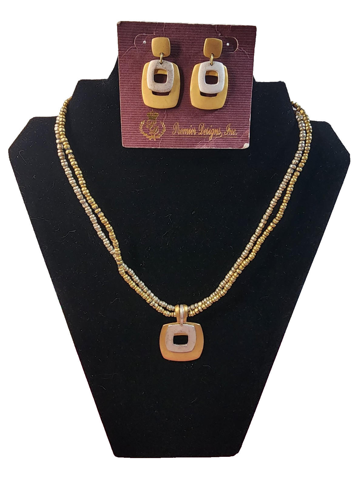 Premier Designs Geometric Silver Tone Gold Tone “Pacific” Necklace & Earring Set