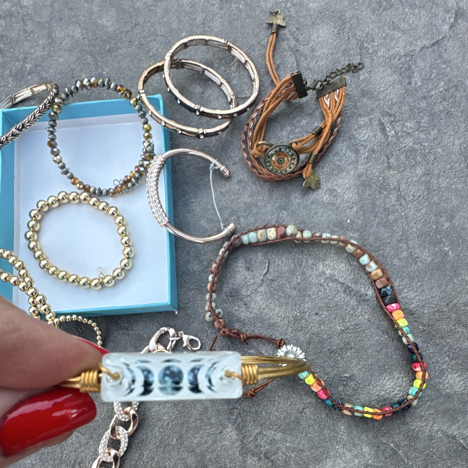 Women’s Fashion Mixed Lot 10pc Bracelets & Bangles Metal Glass Leather