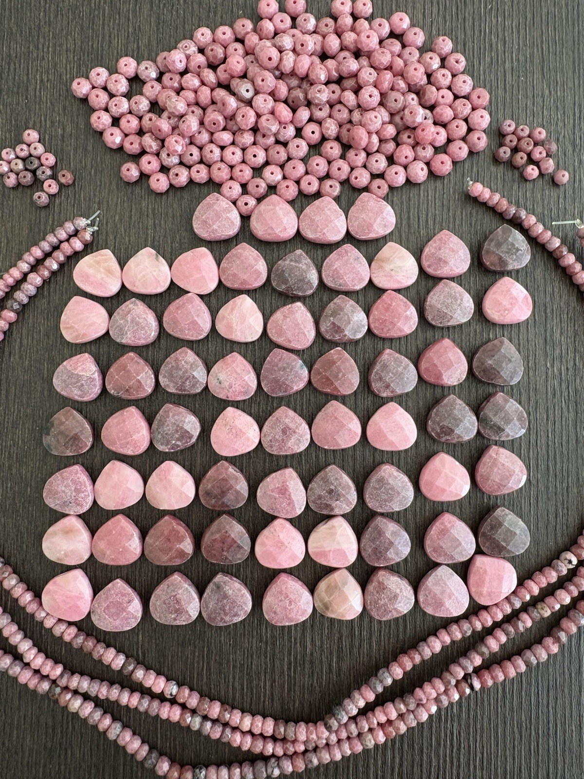 LOT Of Mixed Rhodonite Faceted Heartshape Roundelle Pink Stones Beads Read Info