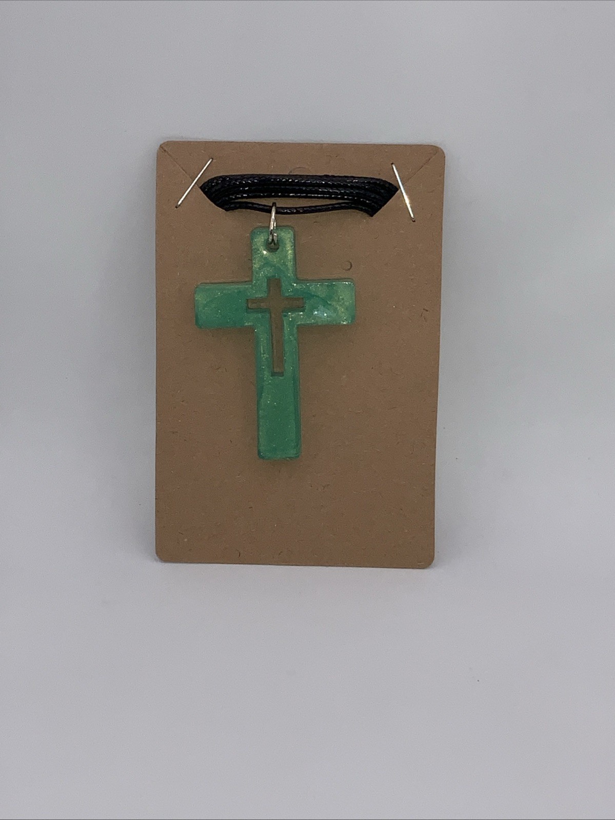 House Of David Handmade Artesian Cross Necklace Sea Green One Of A Kind 18 in