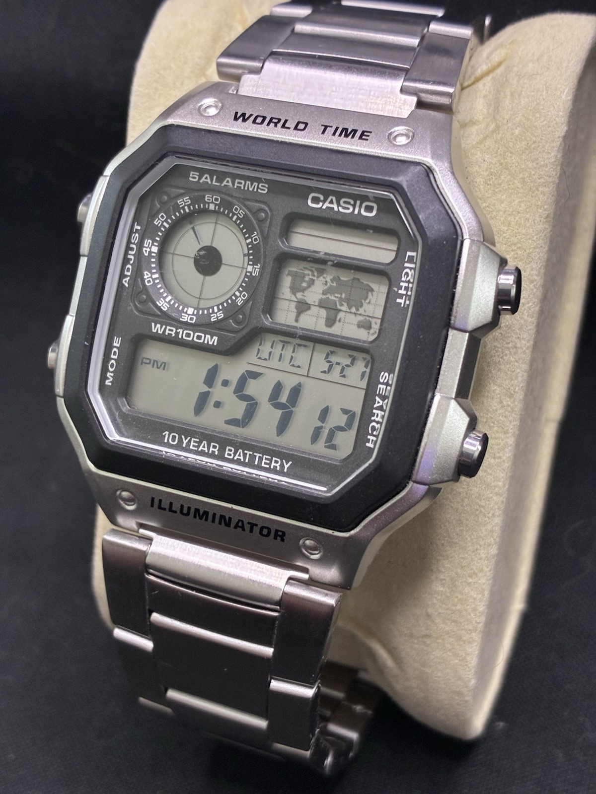 Casio AE1200WHD-1A “Casio Royale” World Time Digital Stainless Steel Watch