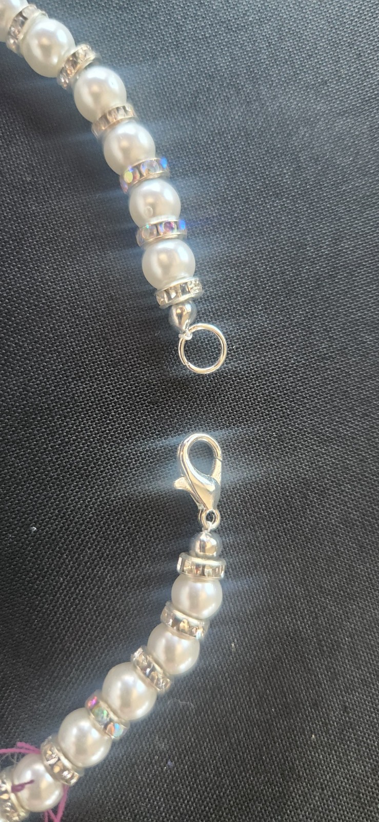 handmade beaded necklace, 21 inches, pearl and silver