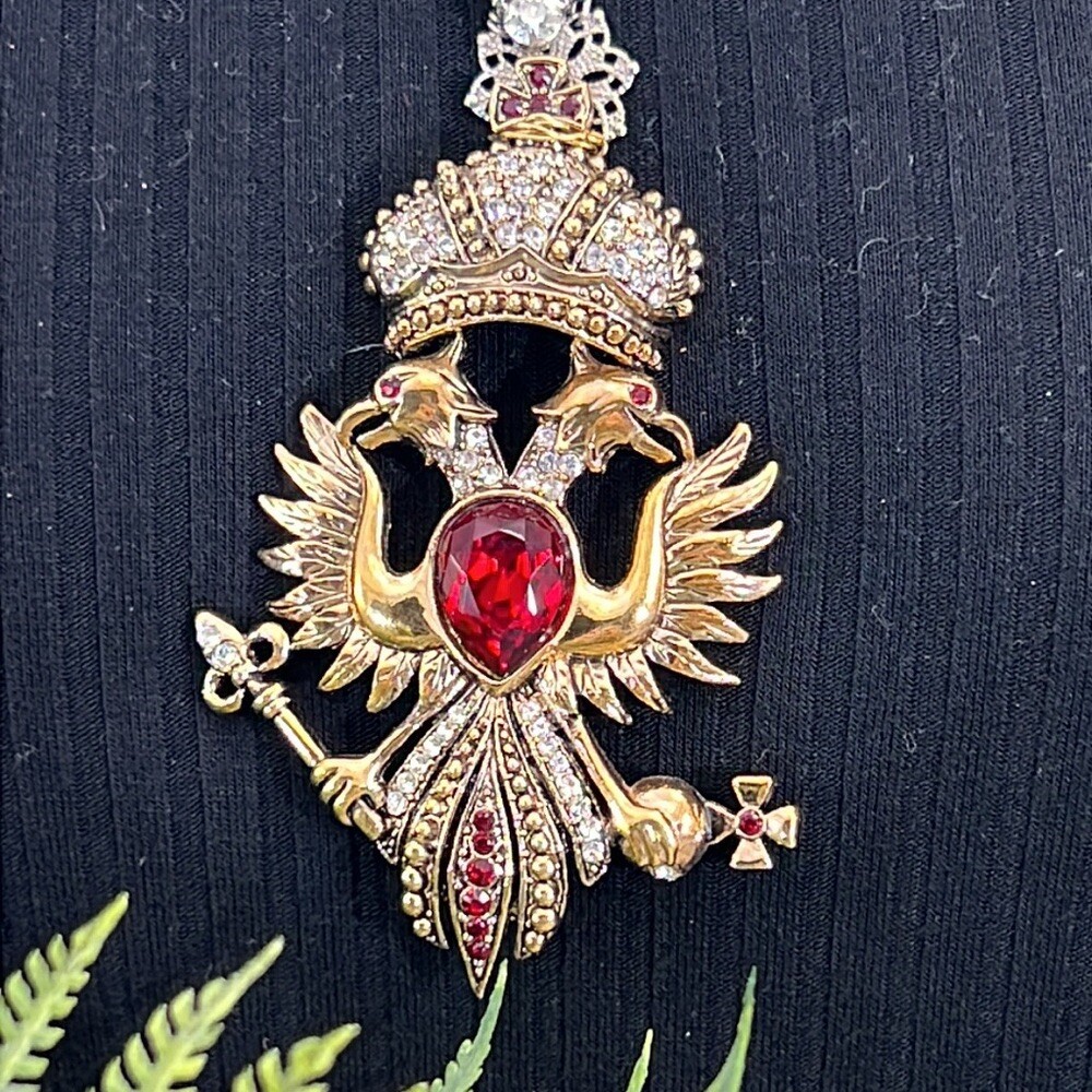 Adorned Crown Artisan Assemblage red eagle crest rhinestone necklace
