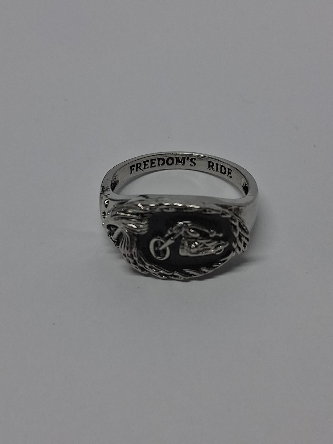 Freedom’s Ride” Men’s Biker Ring – Stainless Steel, Black Onyx, Eagle & Chopper