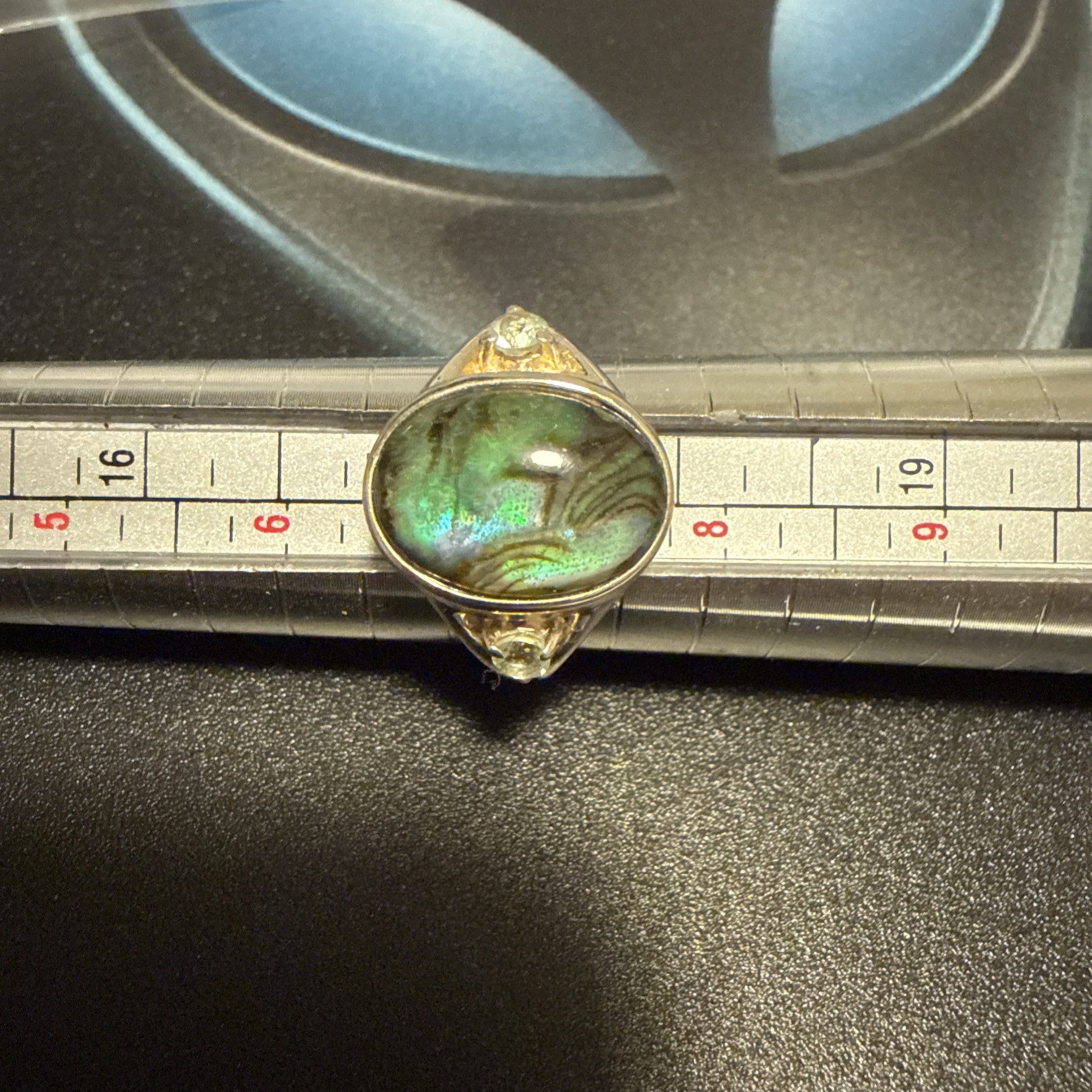 Signed Avon RJ Graziano Sterling Silver Abalone & Topaz Sz Ca. 1976-1980 Ring