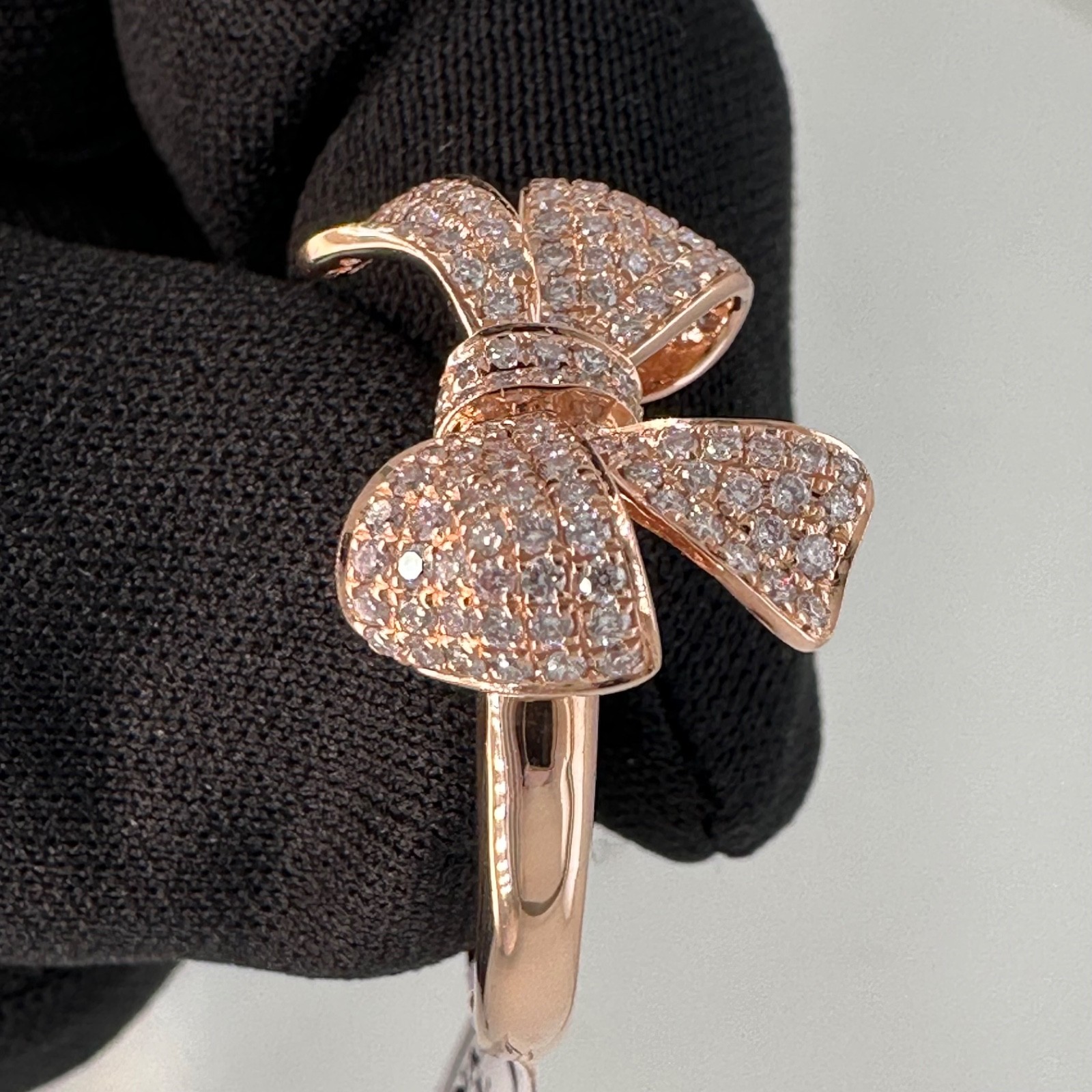 1.00 est tcw Natural Diamond & 14k Pink Gold Bow Ring IGI Report 30J4635926