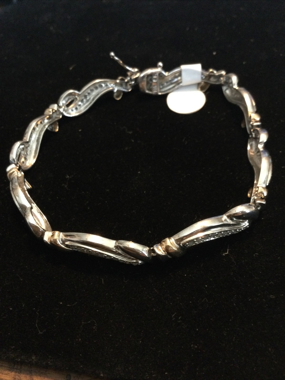 Elegant Sterling Silver Diamond Bracelet Two Tone Size 7.5in