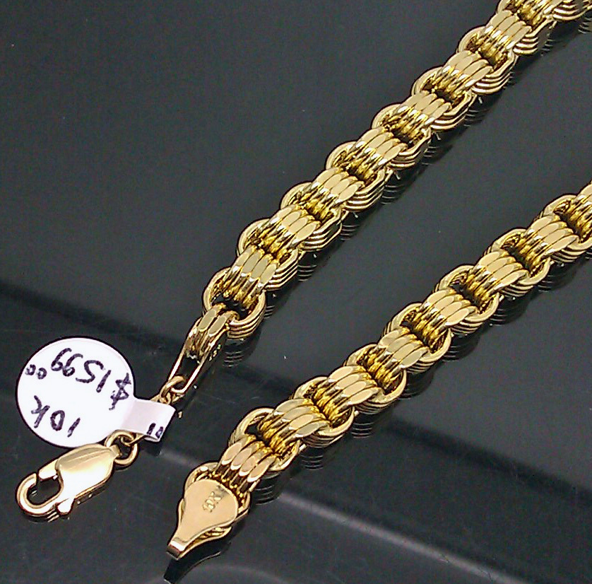 Real 10K Yellow Gold Byzantine Box Link Bracelet 9″ Long 6.5mm