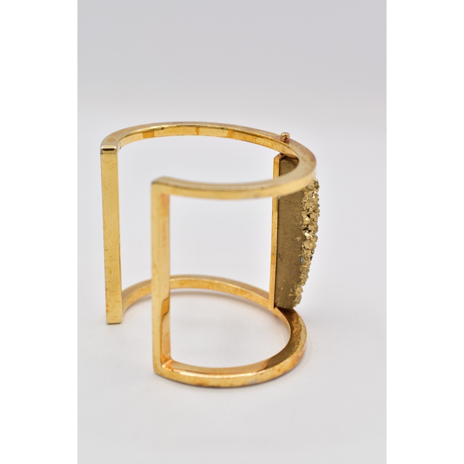 Nest Jewelry Vintage Cuff Bangle Bracelet Gold Druzy Heavy Chunky Signed Bin2