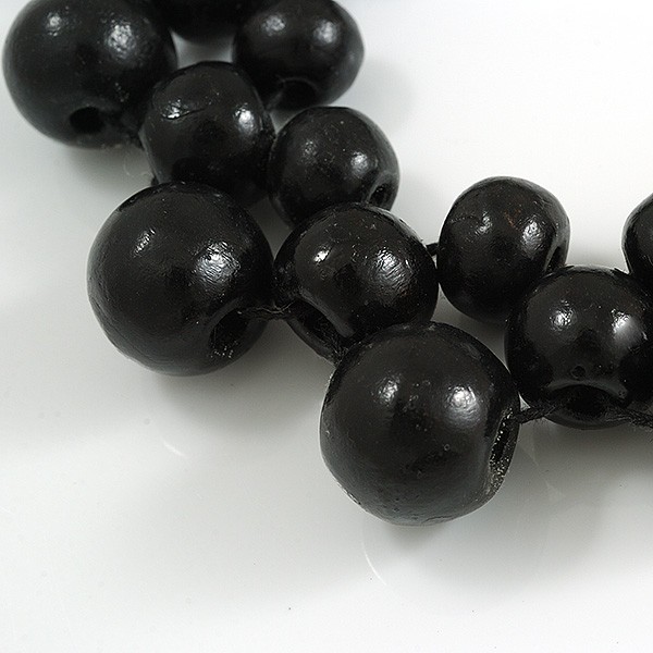 Long Black Cluster Wood Beaded Necklace – 82cm Long