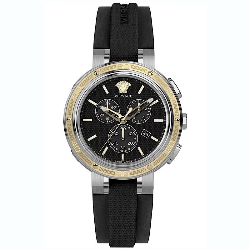 VERSACE WATCH STRAP, VE2H , BLACK RUBBER , TONGUE BUCKLE STRAP , VERSACE STRAP