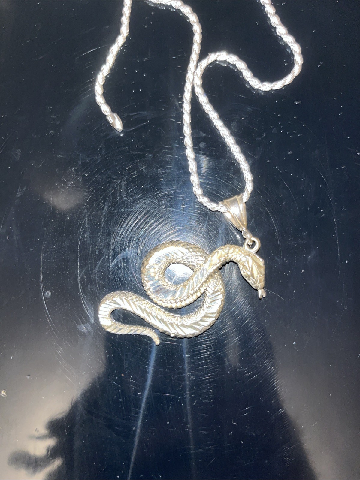 Large 925 Silver Diamond Cut Snake Pendant