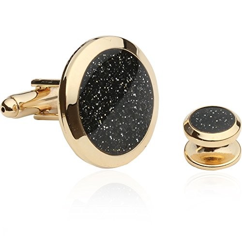 Mens Black and Gold Cufflinks and Studs – Sparkly Gold and Black Diamond Dust