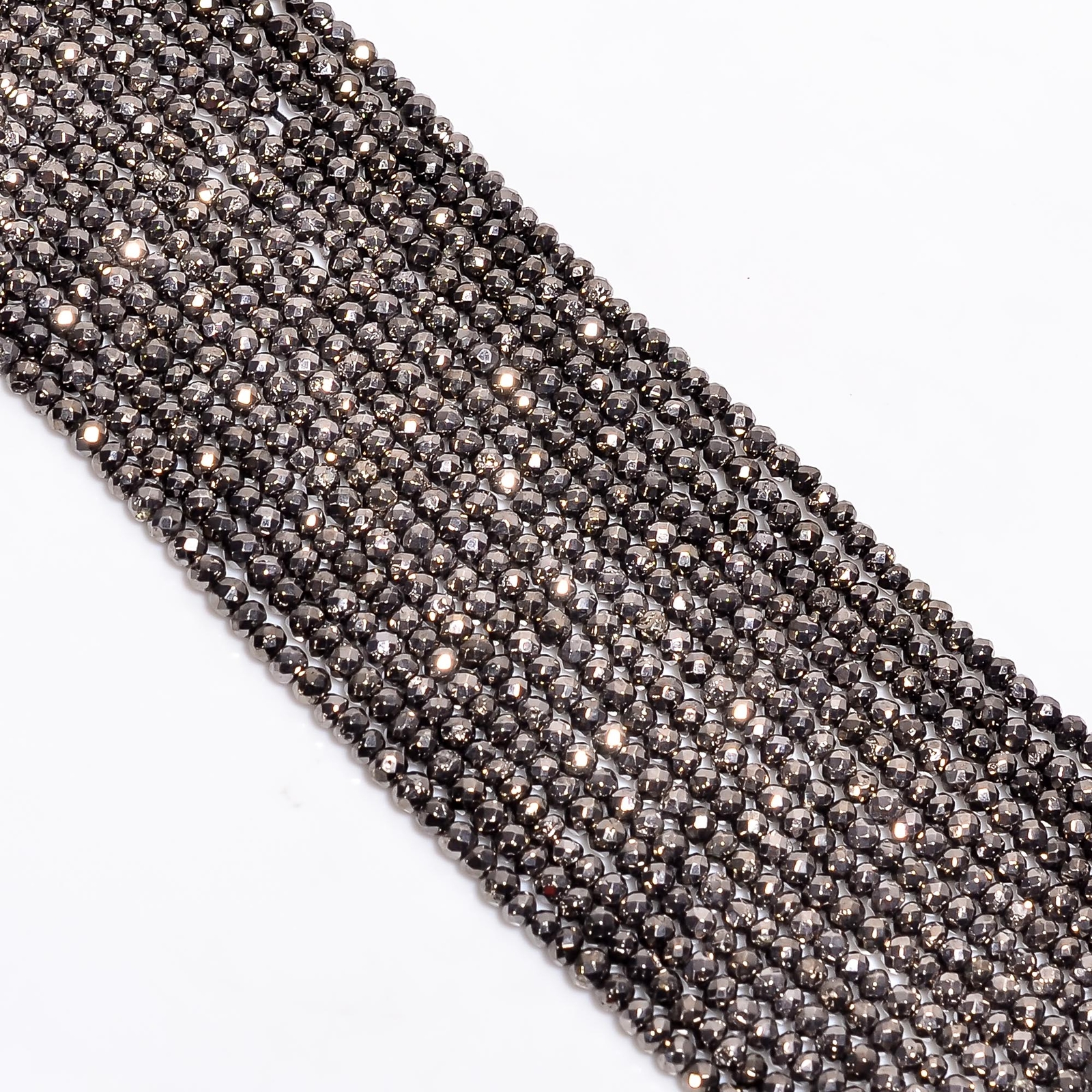 Natural Brown Coated Pyrite Gemstone Round Faceted Beads 3X3mm Strand 13″ EB-417
