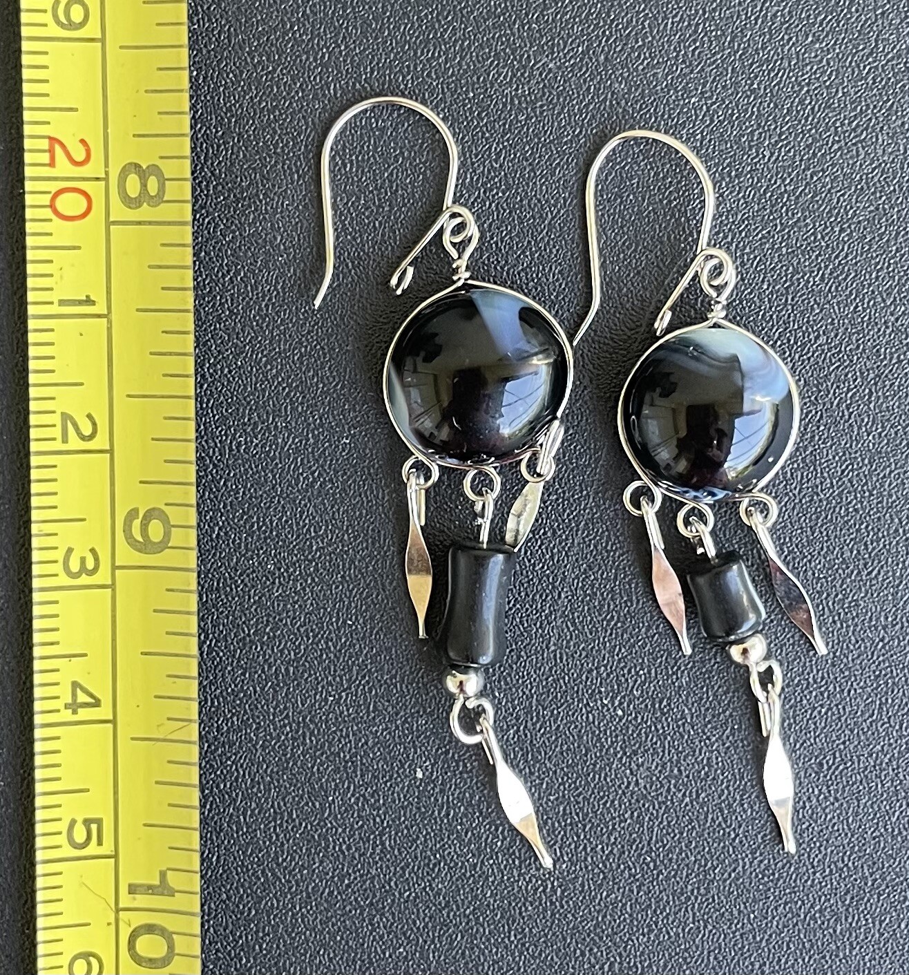 Peruvian Black White Swirl Glass Necklace Black Glass Earrings Set Hand-crafted