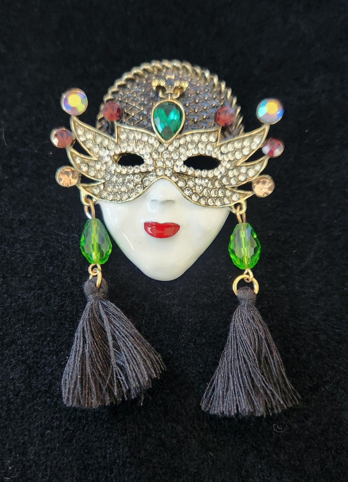 * SALE * Heidi Daus Inspired Mask Tassel Brooch