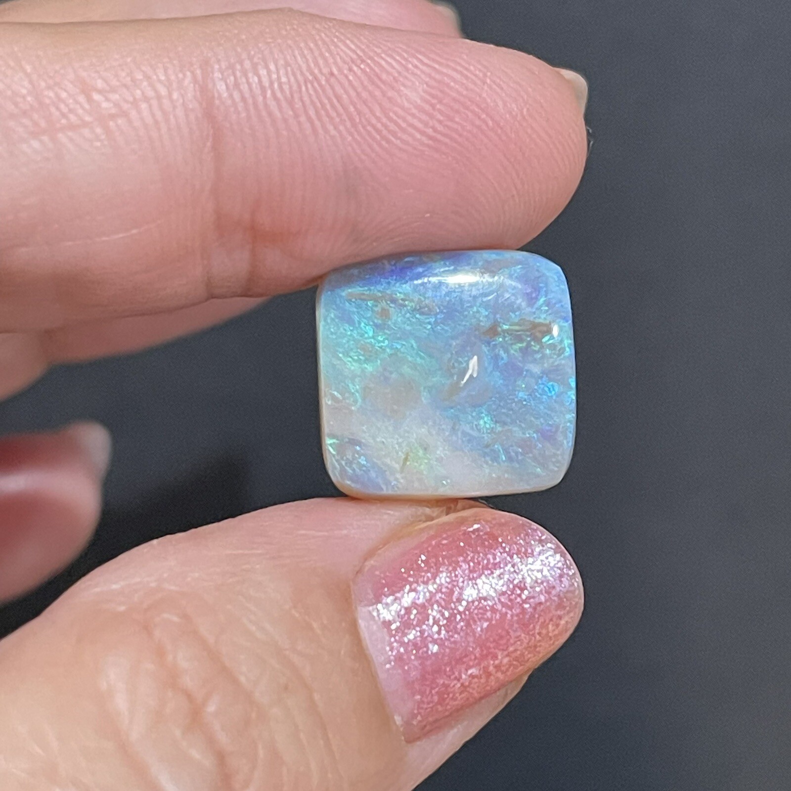 10.4ct 15×14.8×5.4mm Solid Australian Mintabie Black Opal Square Cabochon Gem