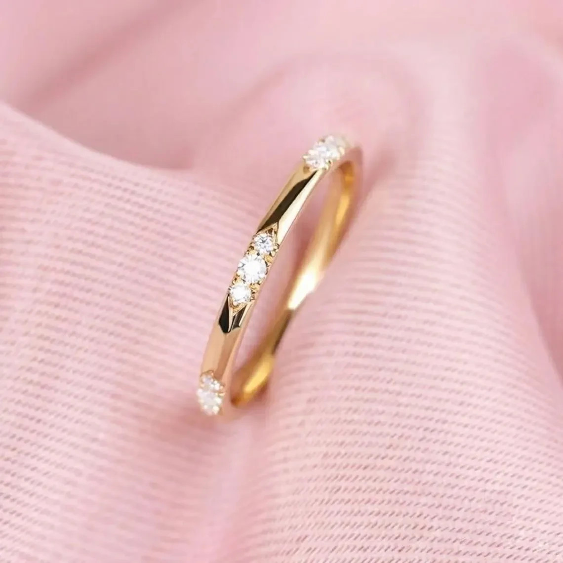 0.23 CT Round Cut Flush Set Moissanite Wedding Band 14K Yellow Gold Plated