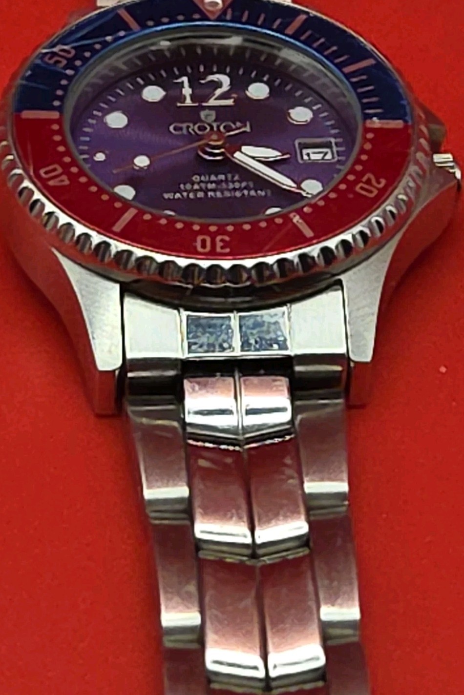 Croton 28mm All Stainless Steel Blue Dial Pepsi Red Blue Bezel Jpan Quartz Watch