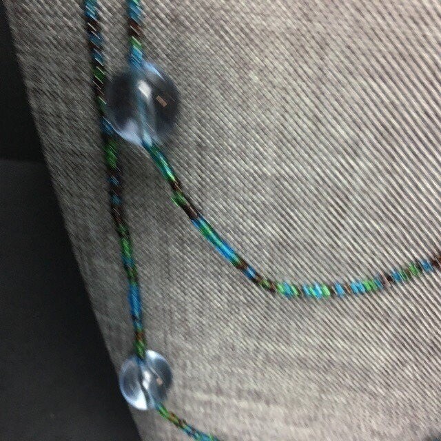 Long Seed Bead Necklace Blue Brown Green Clear Transluscent Retro Boho