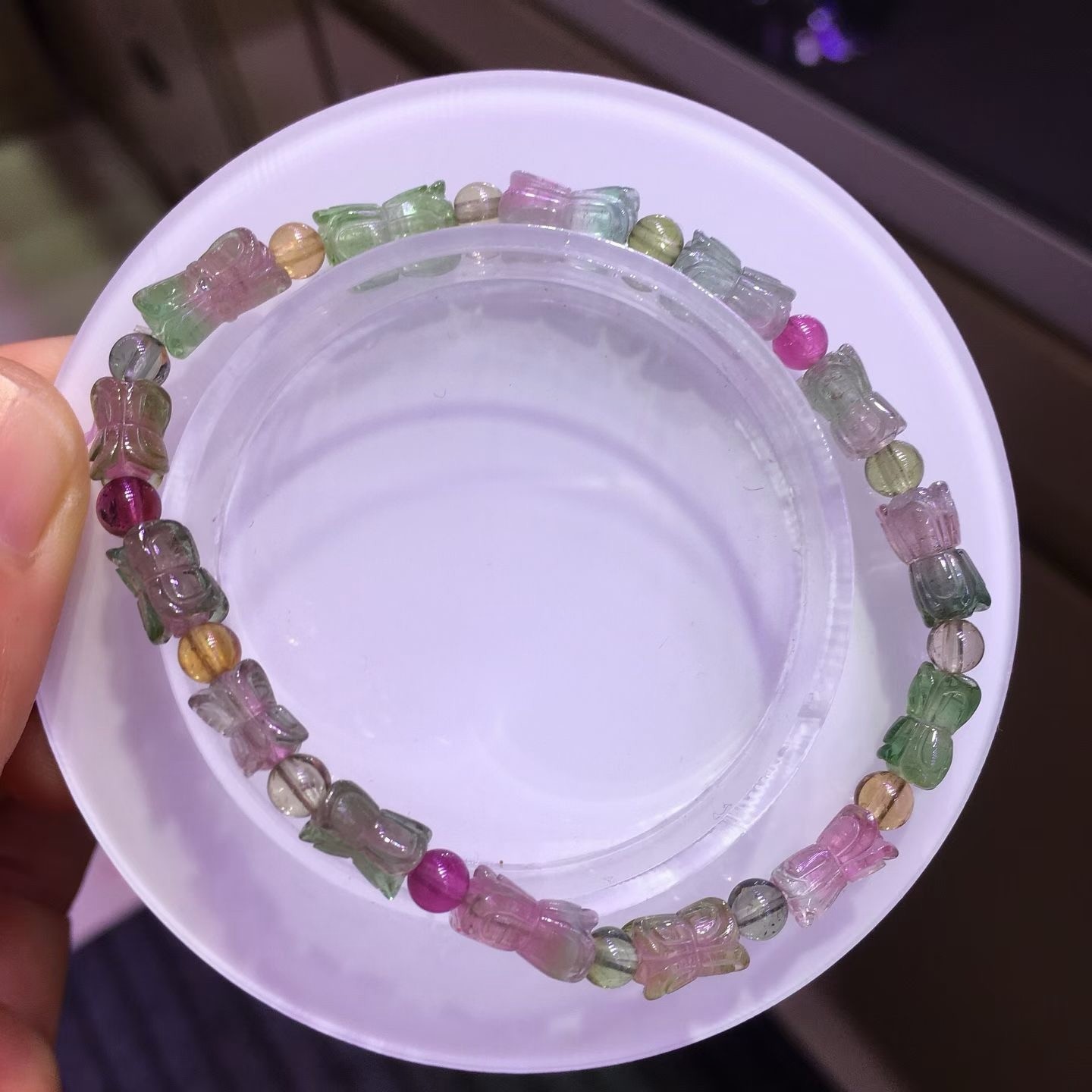 5.3*9.5mm Natural Color Tourmaline Crystal Quartz Carved Beads Bracelet