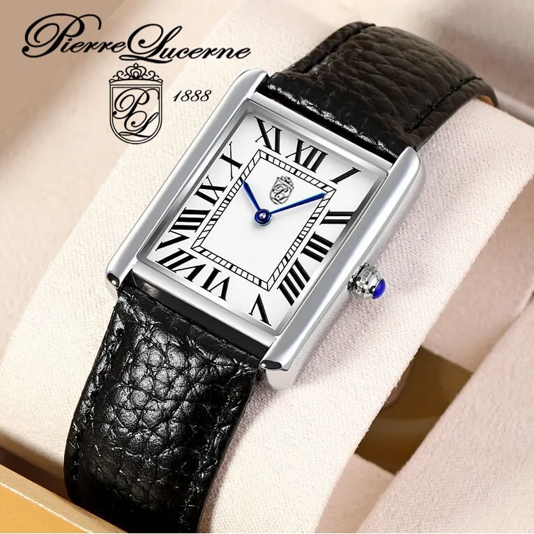 NICE Pierre Lucerne 1888 Vintage Tank Style Swiss Inspired Mens Watch Blk Band