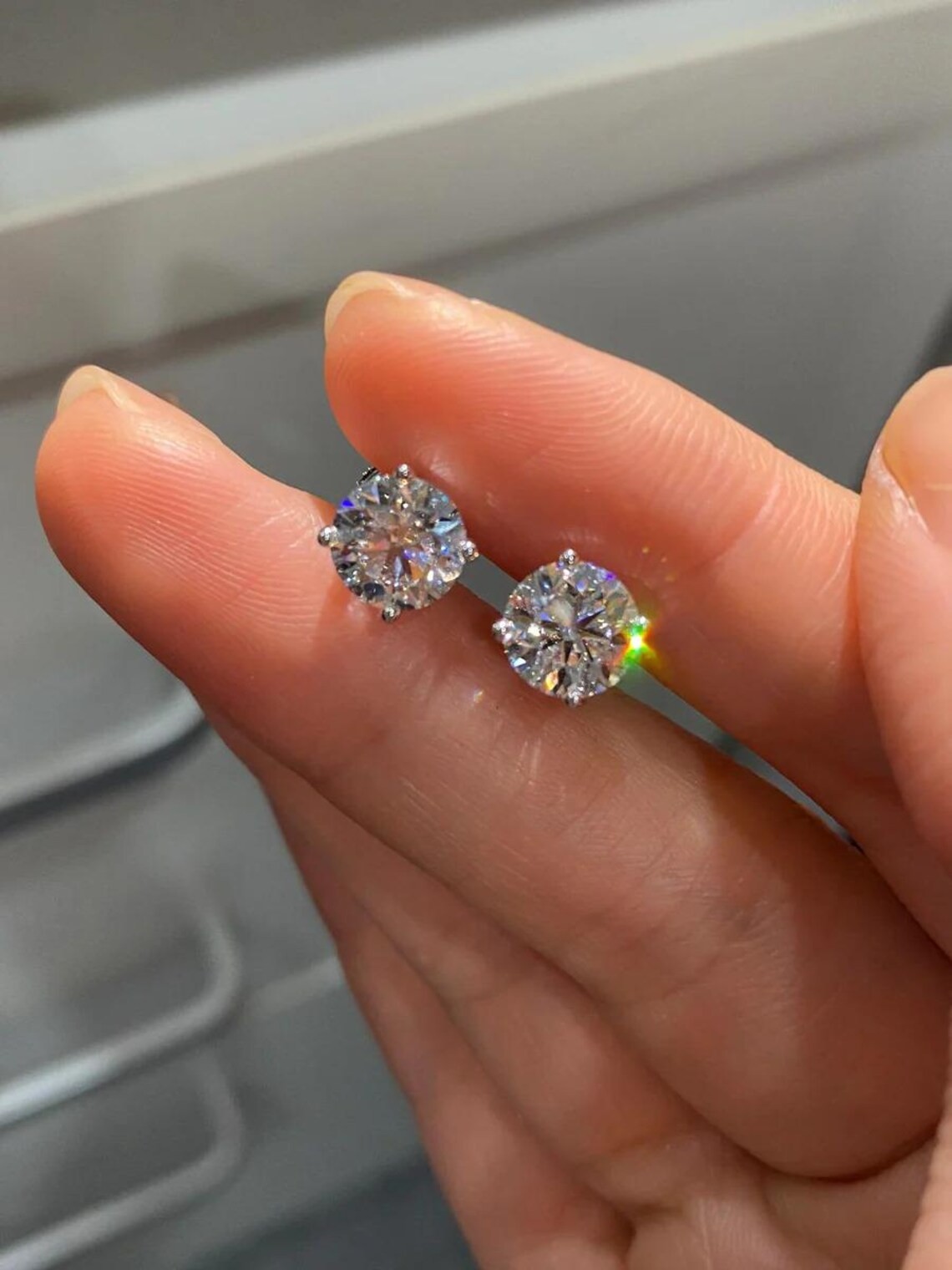 1.60CT Round Cut Earring & 2.15 CT Radiant Cut White VVS1 Diamond Ring