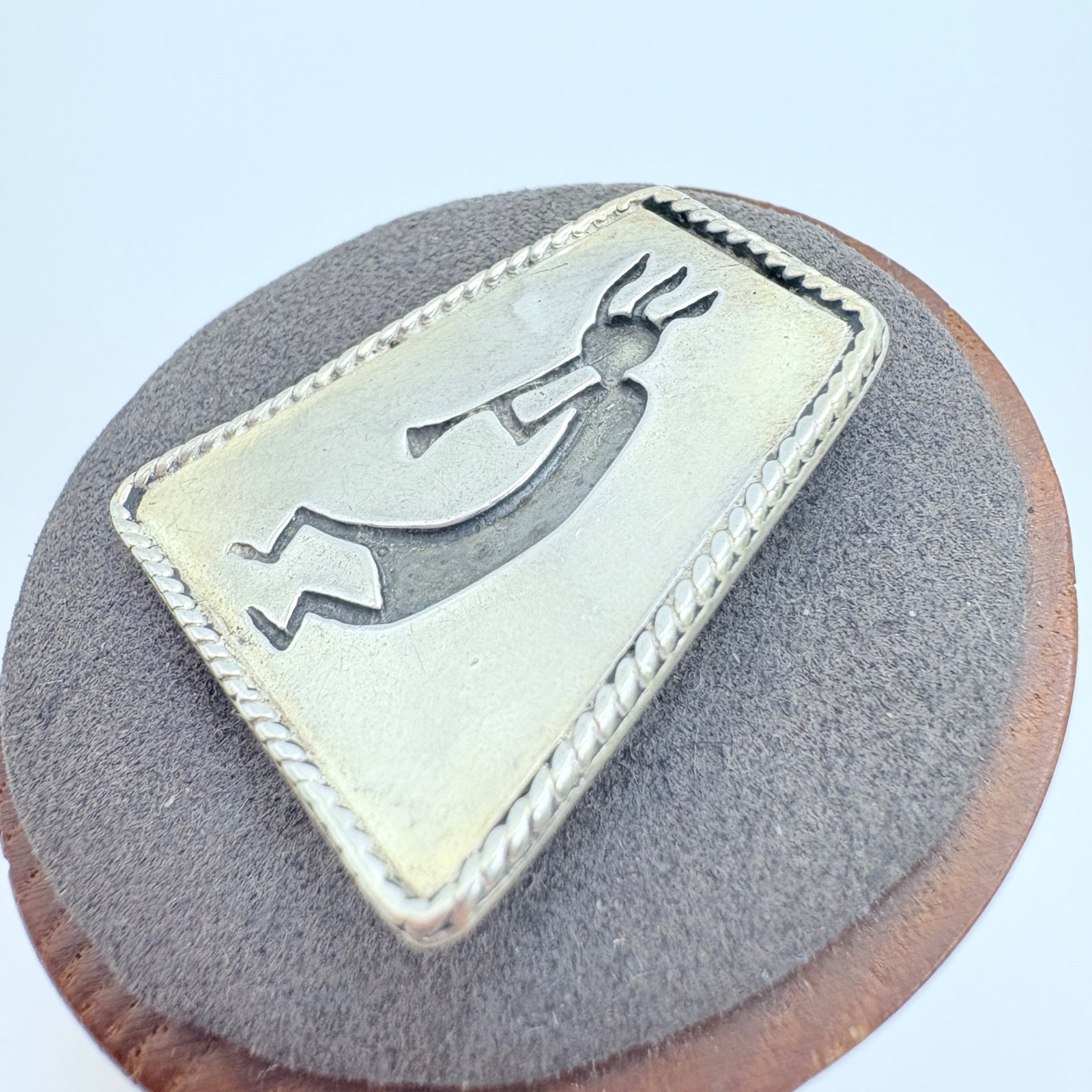 Kokopelli Trapezoid Brooch VTG Solid Sterling Silver 925 Size 1″ Length
