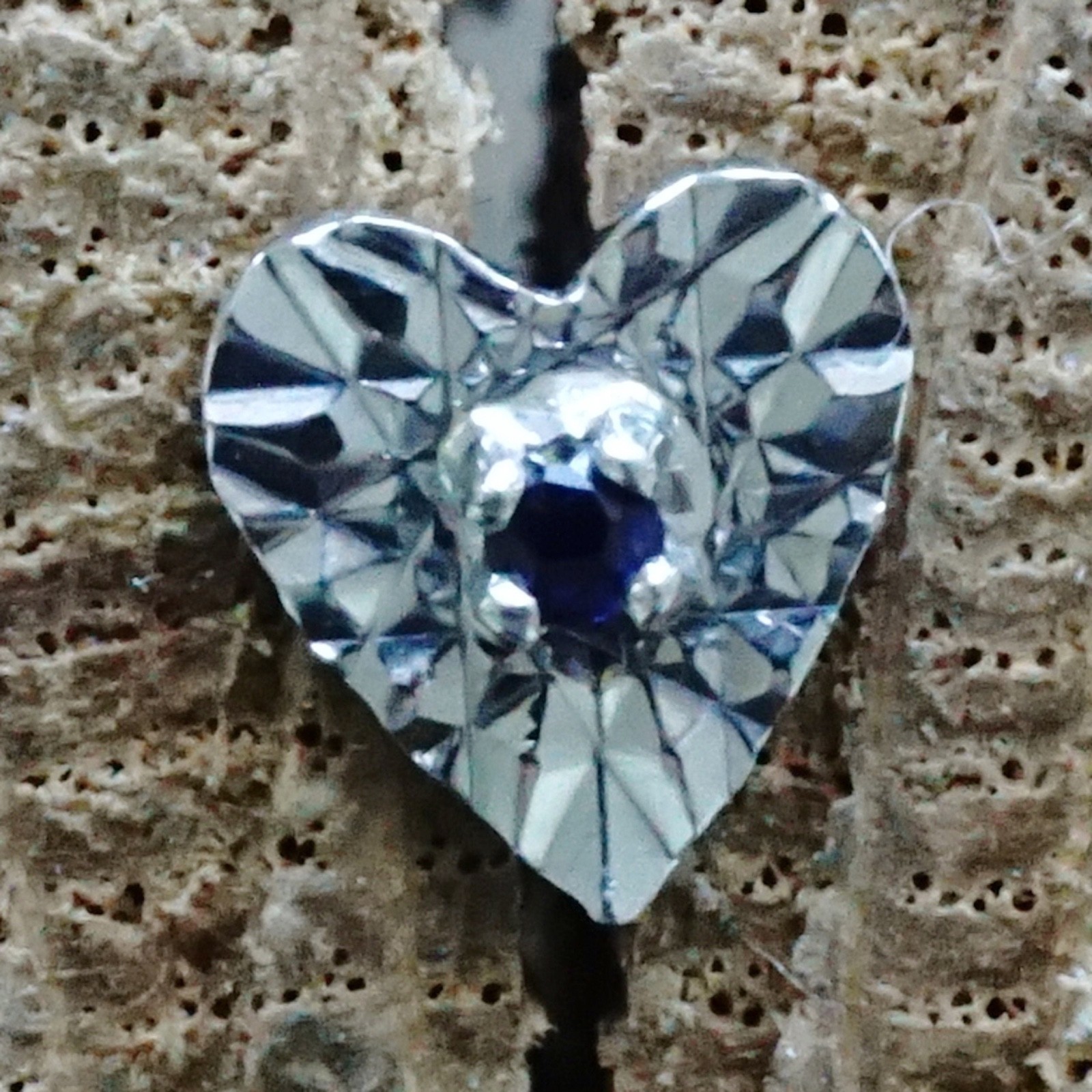 14K Solid White Gold Blue Sapphire Heart Earring, Natural Gem, Stud Push Back
