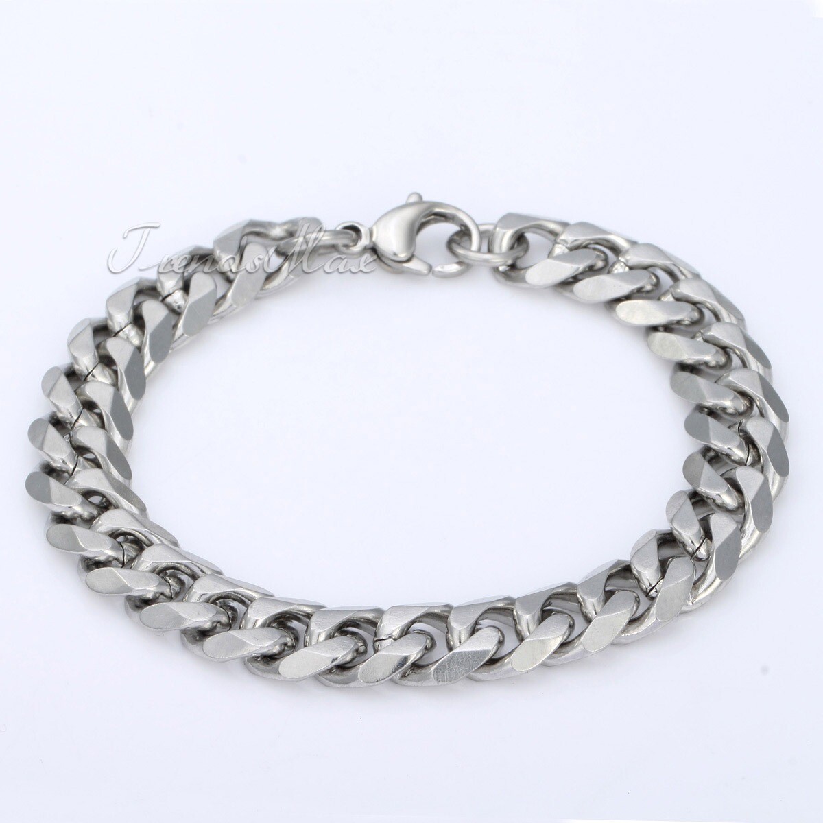 11mm Wide Mens Boys Curb Cuban Chain Silver Tone Stainless Steel Bracelet 7-11″