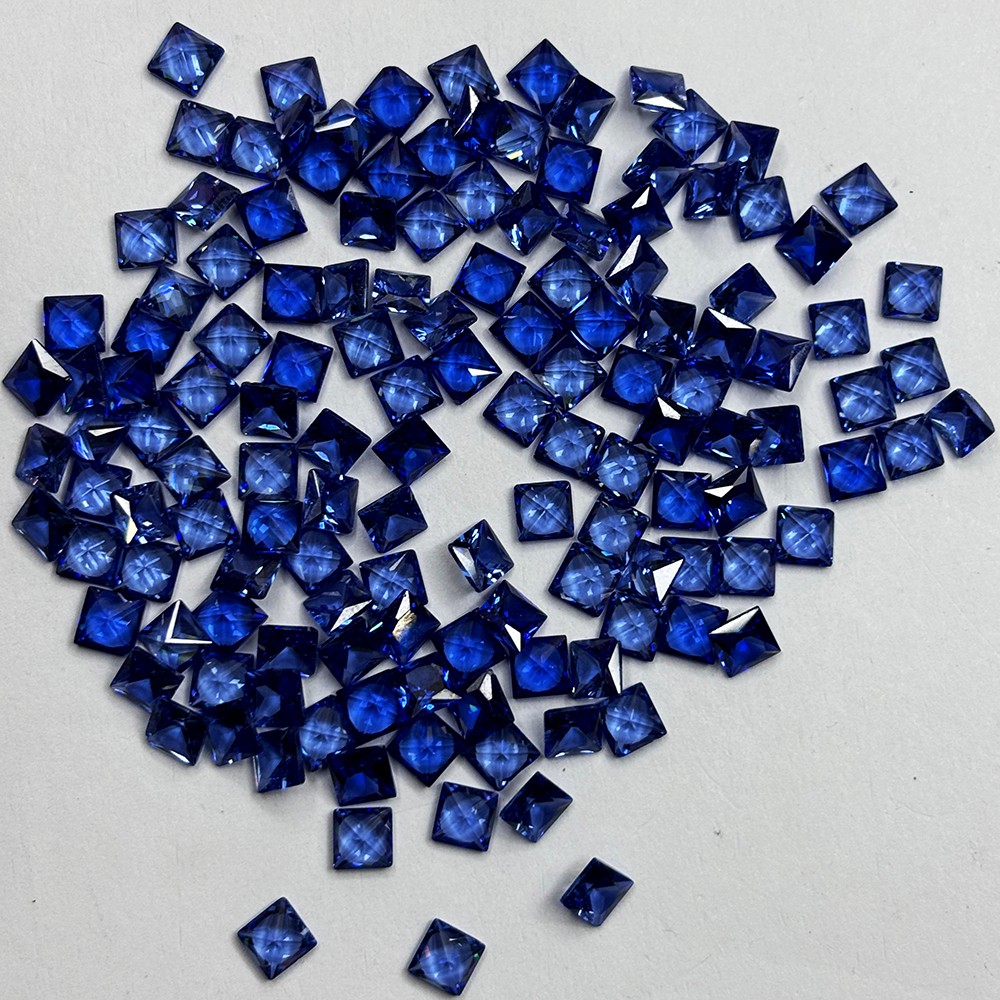 100 Pcs Natural Blue Sapphire 5x5mm Square Cut CERTIFIED Loose Gemstone Lot