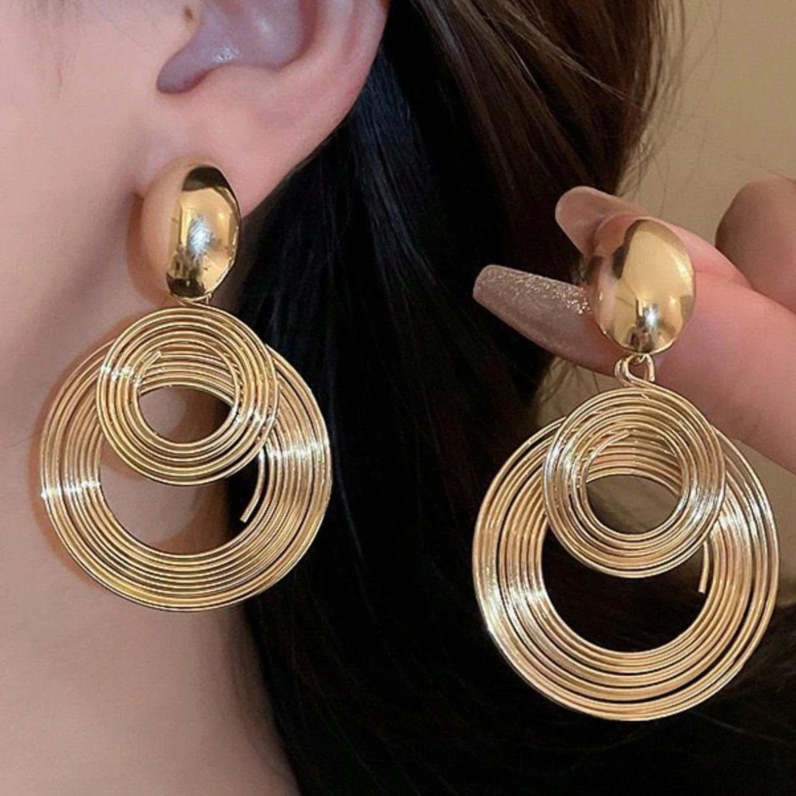 Multi-Layer Big Circle Hoop Drop Earrings Vintage Geometric Metal Dangle Women