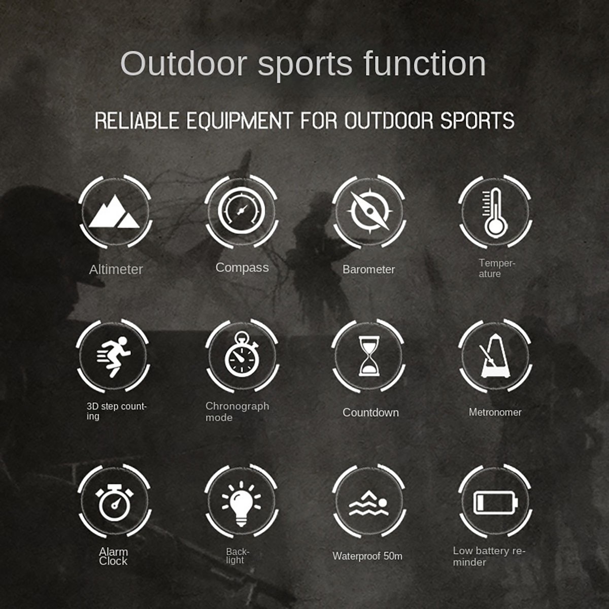 Men’s Outdoor Sport Tactical Smart Watch Altimeter Barometer Compass WristWatch`
