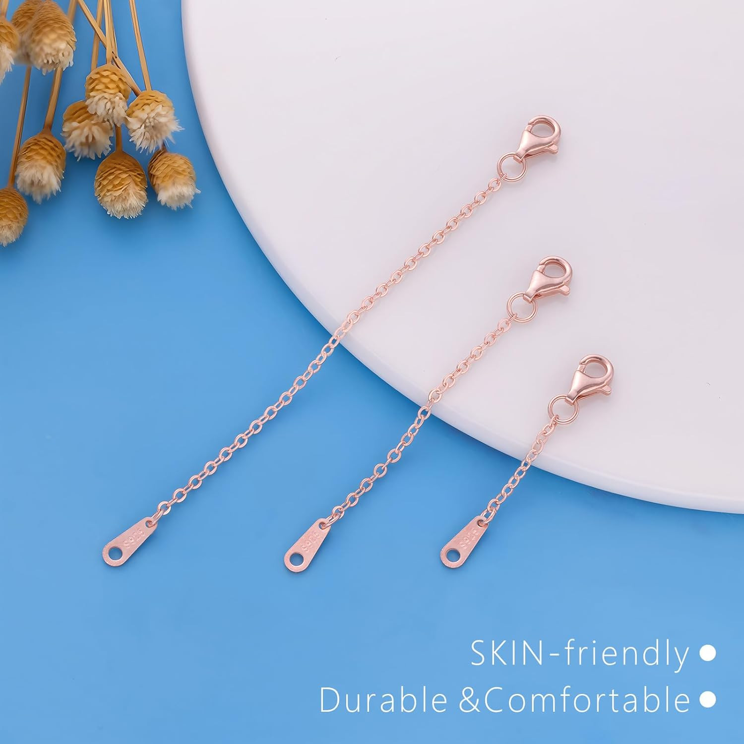 Extenders Chain Necklace Rose Gold Plated Sterling Silver Extender for Necklaces