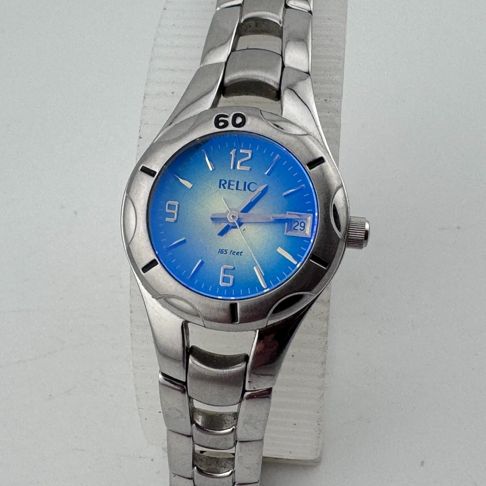 Relic Quartz Watch ZR11644 Women 50m Silver Blue Date Analog New Battery 7.25″