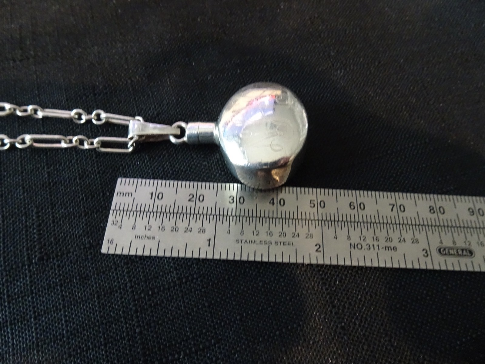 #600–VINTAGE MEXICO STERLING SILVER PERFUME PENDANT WITH INITIALS AND CHAIN-925