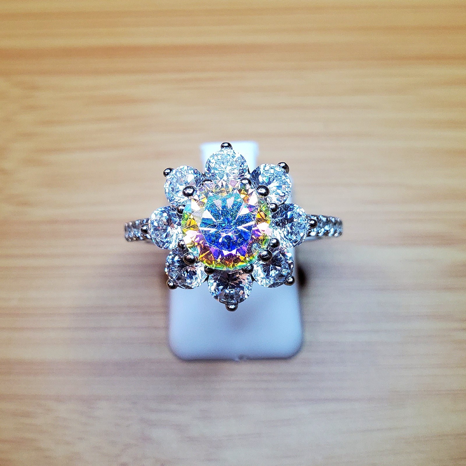 2ct Moissanite Ring Sterling Silver Aurora Borealis Snowflake Sz 8.75