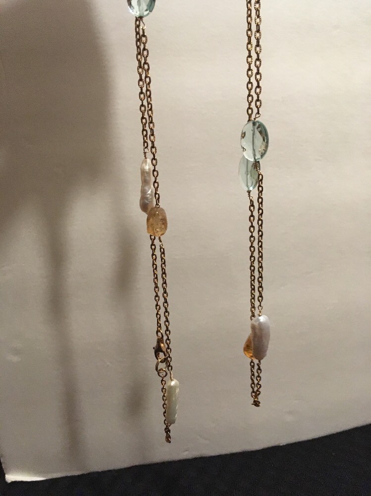 Fresh Water Pearl And Glass and Gold Over Silver 42 Inches