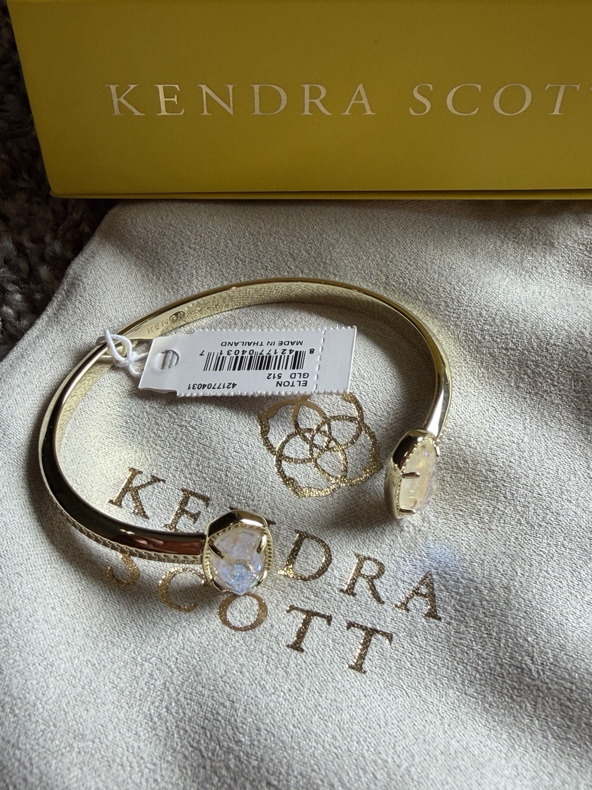 Kendra Scott Gold Tone Adjustable Cuff Bracelet w/ 2 Oval Crystal End Stones