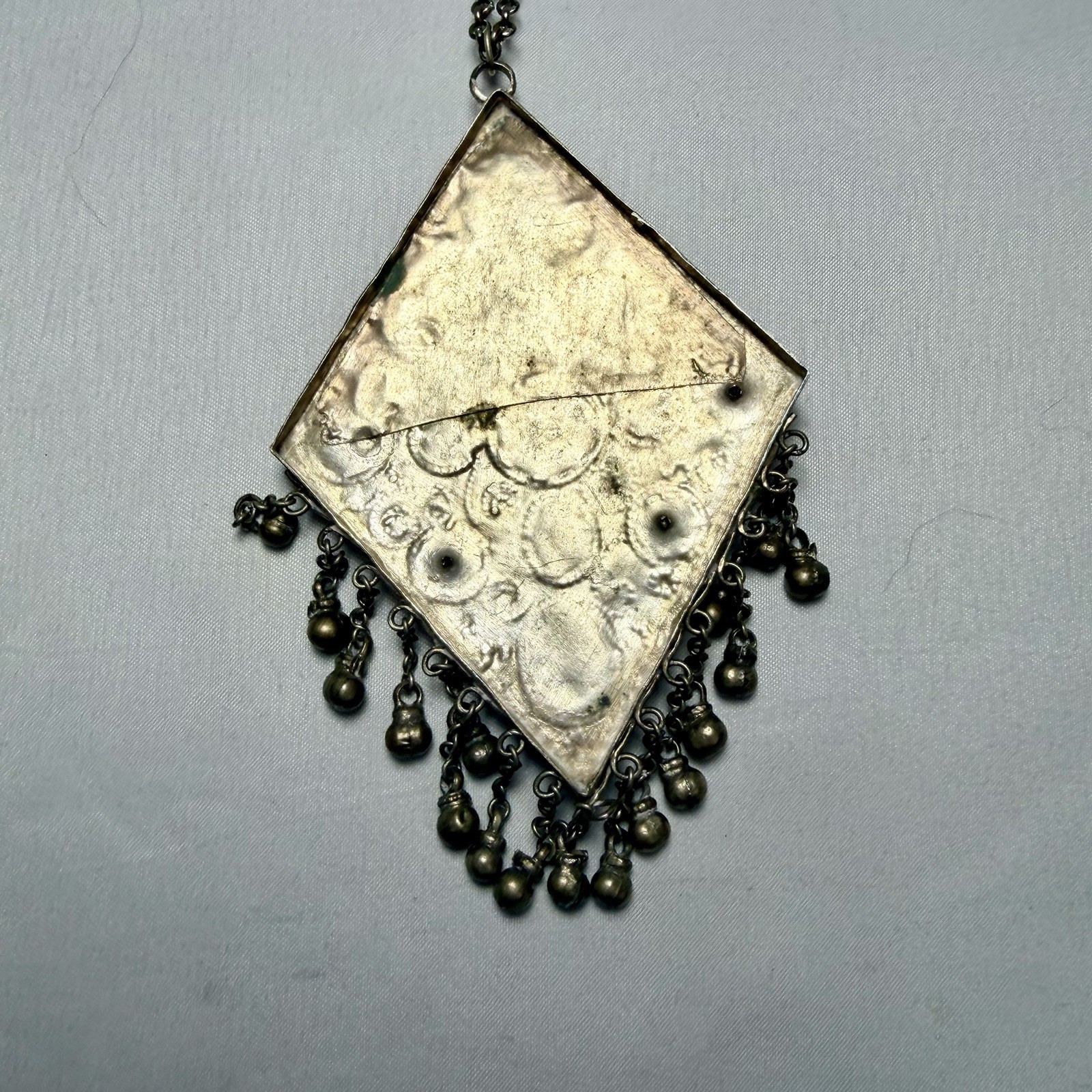 Vintage Kuchi Tribal Pendant Intricate Metalwork Adorned Colored Cabochons