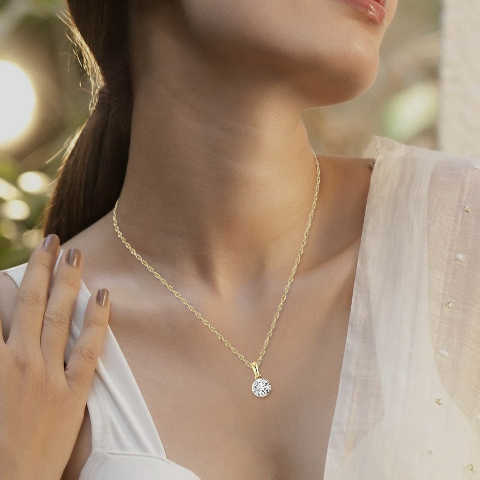 Solitaire Diamond Pendant 1/2 Cttw Round Cut Lab Grown Diamond 10K Yellow Gold