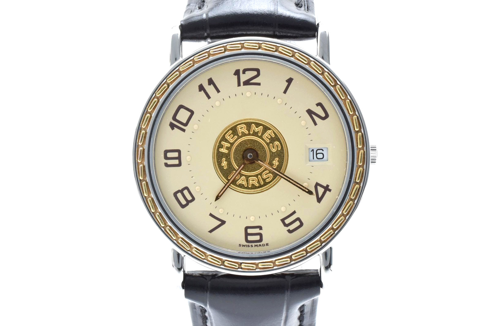 [N MINT] HERMES Serie 32mm Ivory Dial Date Vintage Quartz Men’s Watch From JAPAN