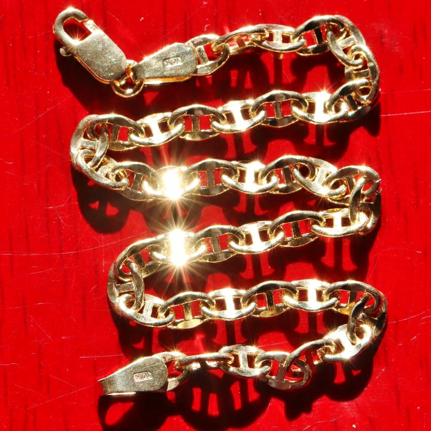 10k yellow gold bracelet 8.0″ diamond cut fancy mariner link chain 1.95g